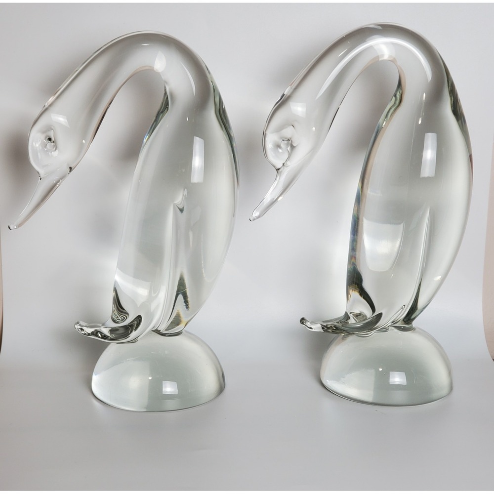 Rare Cristallo Clear Duck Goose Swan Birds Pair Glass Murano? Archimede Seguso? - Picture 2 of 15